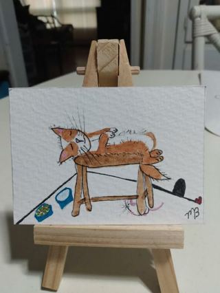 ACEO Original Watercolor Painting 2-1/2"X 3/1/2 Lunch Time for Little Friends by Artist Marykay Bond