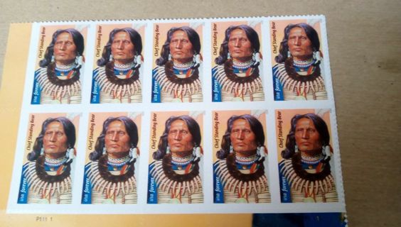 10- FOREVER US POSTAGE STAMPS.... CHIEF STANDING BEAR