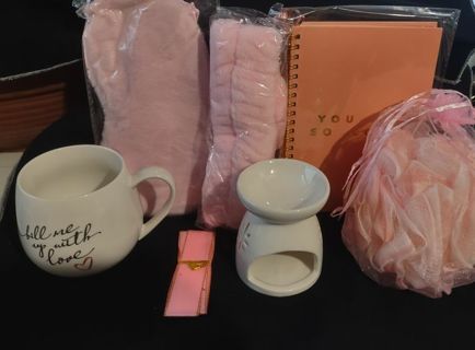 Tiered Gift Box Candle warmer, Journal  Crystal pen, Love Mug, Head band , Eye mask, bow & card