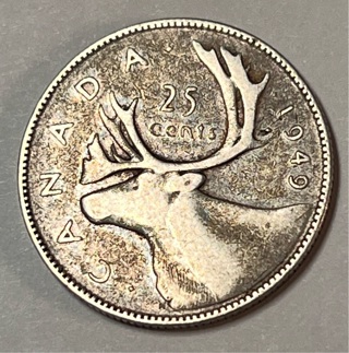 SILVER 1949 CANADIAN QUARTER 25 CENTS *** 80 % SILVER *** 