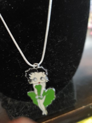 Awesome Betty Boop Necklace With A 9.25 SS Chain Green
