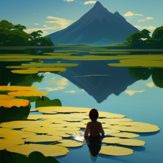 Listia Digital Collectible: Bathing in Water Lillies in the shadows of the mountains