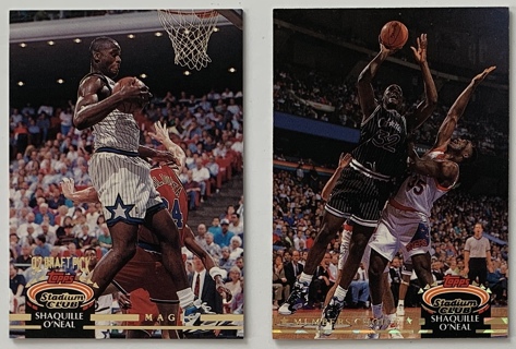 Shaquille O'Neal Rookie 1992-93 Topps Stadium Club #s 201 and 247 Basketball Trading Cards HOFer