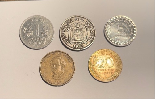 5 Different Quarter Sized Foreign Coins