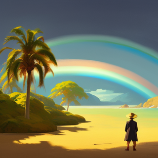 Listia Digital Collectible: Double rainbow on tropical island with palm trees