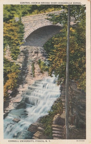 Vintage Used Postcard: d: 1937 Bridge over Cascadilla Gorge, Ithaca, NY