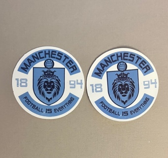 2 STICKERS -MANCHESTER CITY RETRO theme - for laptops/water bottles/etc