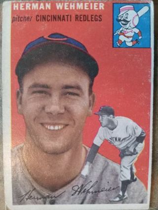 RARE HARD TO FIND- 1954 TOPPS HERMAN WEHMEIER CINCINNATI RED LEGS BASEBALL CARD# 162