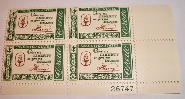 Scott #1144, Patrick Henry Quote, Pane of 4 Useable 4¢ US Postage Stamps