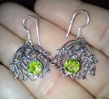 EARRINGS CUSTOM MADE STERLING SILVER WITH NATURAL PERIDOTS FANTASTIC 7 DAY SALE ONLY SO BUY THEM!