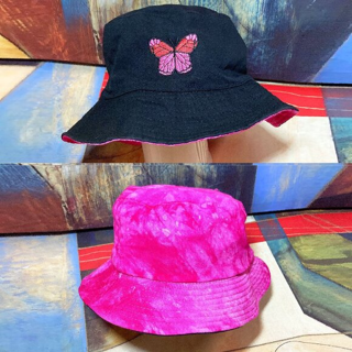 WOMEN'S REVERSIBLE BUCKET HAT EMBROIDERED BUTTERFLY x PINK TIE DYE Y2K 90's VIBE