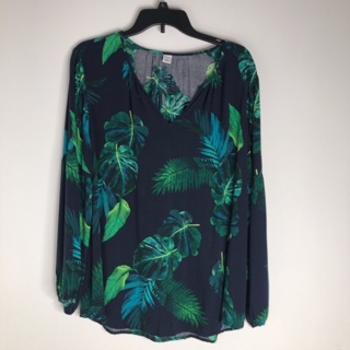 Old Navy women’s XL top blouse shirt tropical palm leaf 