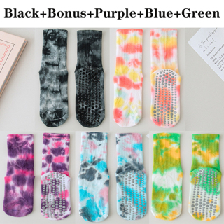 5 Pairs Yoga Socks For Women Tie-Dyed Non-Slip Pilates Socks Silicone Sports Socks Indoor Fitness