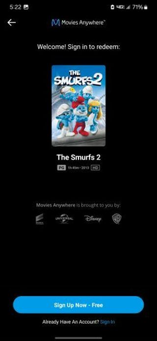 The smurfs 2 Digital HD movie code MA/VUDU/iTunes