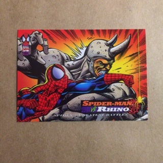 1994 Marvel Enemies Card | SPIDER-MAN vs RHINO | Card #106