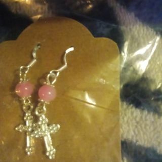 Silver Tone Cross Earrings