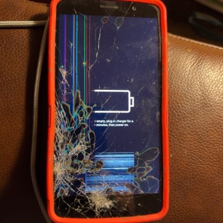  ZTE Android cel phone w/ broken screen & w/red case
