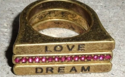Antique Brass Tone Love Dream Pink Rhinestone Crystals Stack Ring 3 Pieces Sz 7