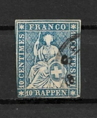 1858 Switzerland Sc37 10r Helvetia used