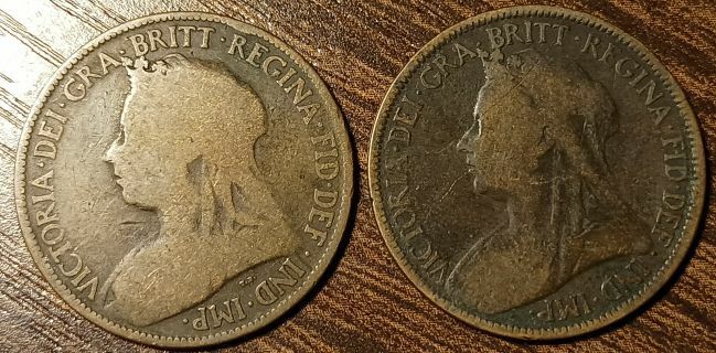 1895 & 1899 British 1/2 Pennys Full bold dates!