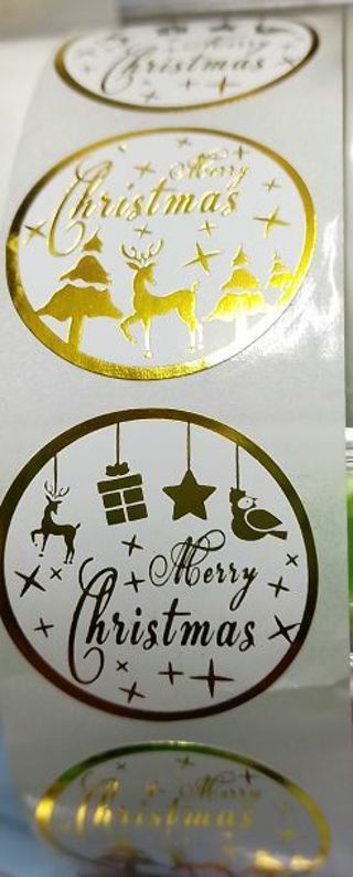 ⛄(4) 1" GOLD FOIL MERRY CHRISTMAS STICKERS!! ⛄