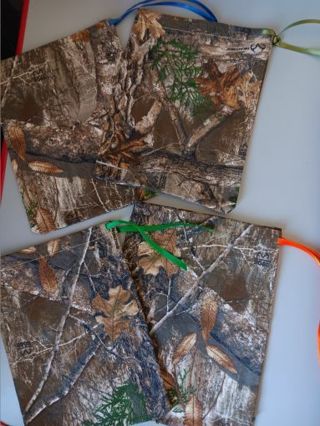 Set of 4 Real Tree Camo Cotton Drawstring Bags! Newly Made! Excellent for storage or a a gift!