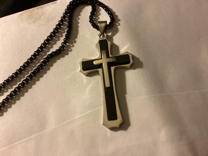 BEAUTIFUL 3 LAYER  SILVERLY CROSS WITH BLACK HIGHLIGHTS 