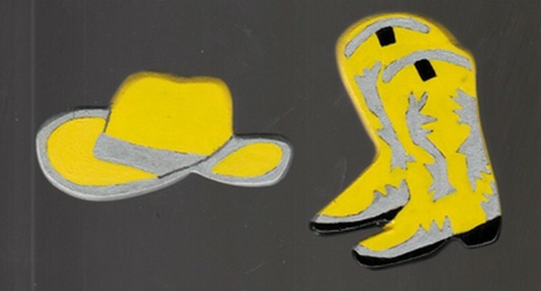 YELLOW WESTERN HAT AND BOOTS MAGNETS (PLEASE READ DESCRIPTION) 