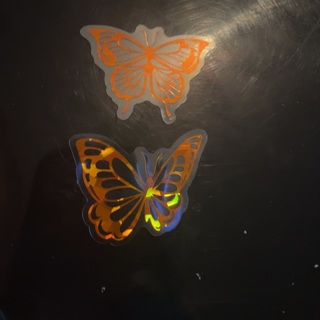 Orange holographic butterfly stickers