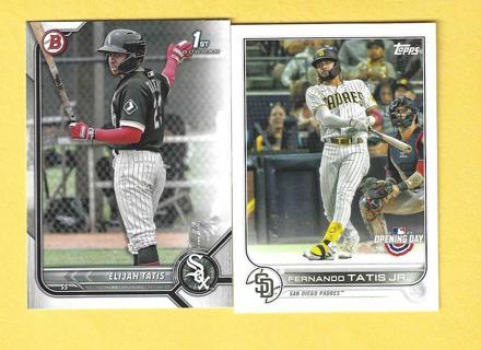 2022 Bowman Prospect Elijah Tatis rookie + 22 Topps Opening Day Fernando Tatis Jr Baseball Card