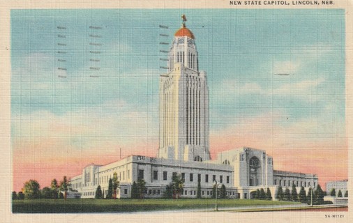 Vintage Used Postcard: L: 1953 New State Capitol, Lincoln, Nebraska