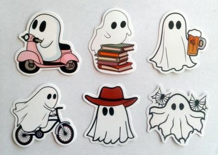 Six Silly Ghost Vinyl Stickers