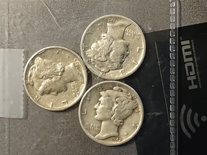 1936.1939 and 1942 Mercury dimes