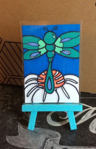 Green Dragonfly Original drawing aceo