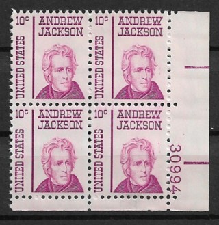 1967 Sc1286 10¢ Andrew Jackson MNH PB4