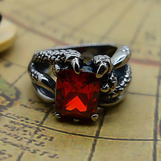 Ruby Dragon's Claw Ring .925 Sterling Silver Plated Ruby Zircon biker punk goth jewelry