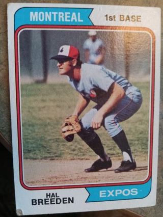 1974 T.C.G. HAL BREEDEN MONTREAL EXPOS BASEBALL CARD# 297