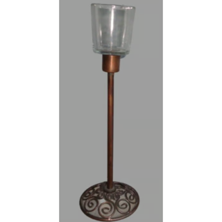 Antique Bronze Tone Metal Tealight Candle Holder Glass Metal Stem Pedestal 11-1/2"