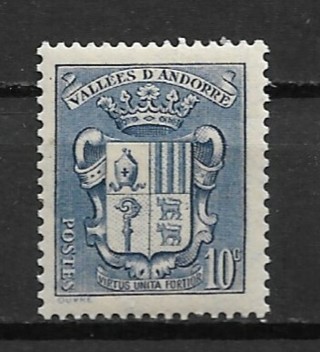 1937 Andorra (French) Sc69 10c Coat of Arms MH
