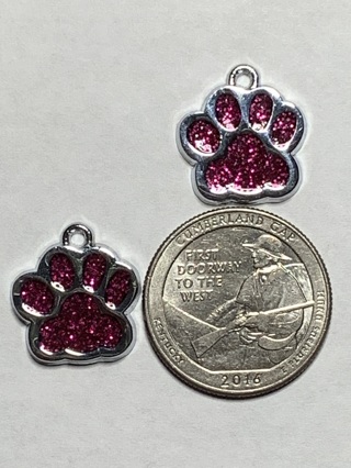 DOG CHARMS~#8~DARK PINK~COLORED PAWPRINTS~SET OF 2~FREE SHIPPING!