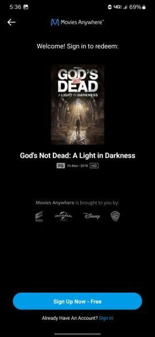 Gods not dead a light in the darkness Digital HD movie code MA/VUDU/iTunes