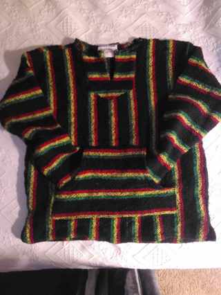 "Rasta Rug" Pocket Long Sleeve Baja Poncho (Size LG*)