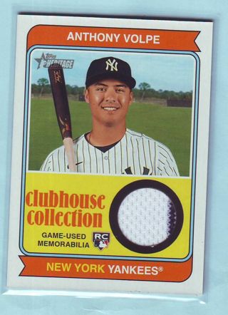 2023 Topps Heritage High Number (CREASES) Anthony Volpe ROOKIE JERSEY Baseball Card # CCR-AV