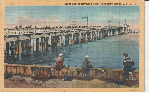Vintage Used Postcard: 1945 Cross Bay Blvd Bridge, Rockaway Beach, Long Island, NY