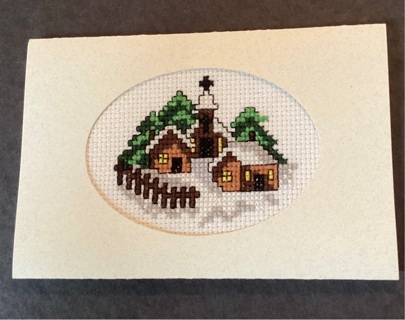 Cross Stitch Christmas Card - Church