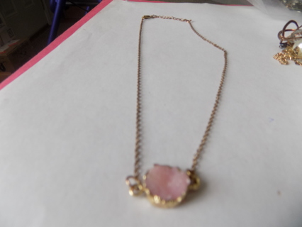 Necklace small pink quartz round gemstone on fine chain