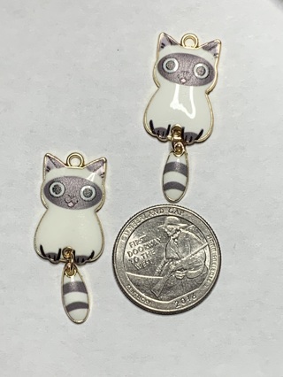 CAT CHARMS~#9~GRAY/WHITE~WITH MOVEABLE TAILS!~SET OF 2~FREE SHIPPING!