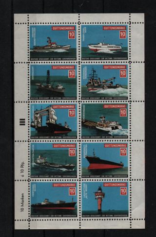 complete mini sheet of 10 - donation stamps - DGzRS 10 different motive in theme ships