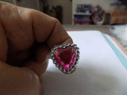 Childs ring large pink heart shape jewel