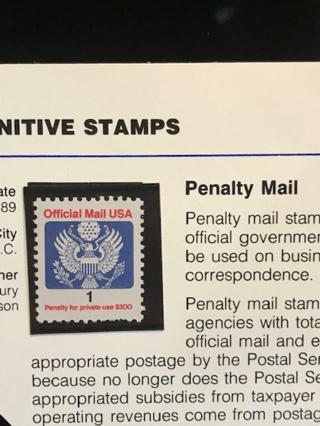 US. O143. 1c. Eagle Official Mail Stamp. Single. MNH. 1989